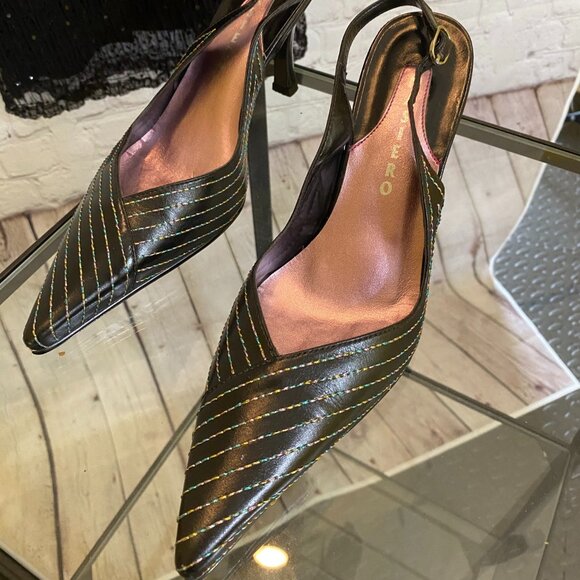 Imported Stitched Genuine Leather Adjustable Sling Back Pump - Picture 1 of 5